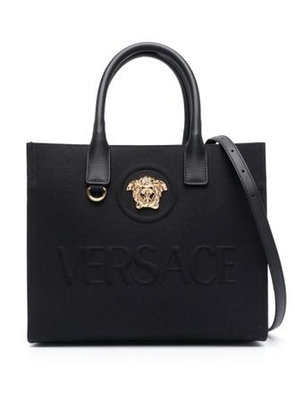 Versace Black Small La Medusa Canvas Tote Bag
