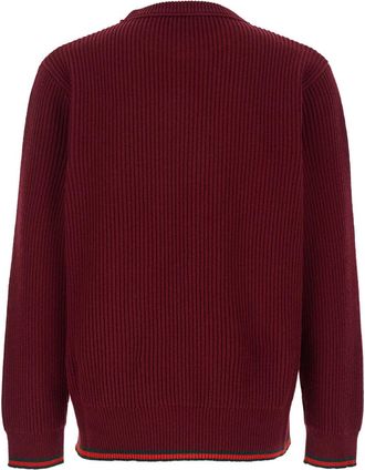 Gucci Mens Red Crewneck Sweater With Web Detail Bordeaux Fabric Tops Top