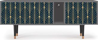 StoryZ Mueble de TV azul y amarillo 2 cajones y 2 puertas L 170 cm