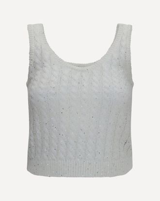 Brunello Cucinelli White linen knit Tank Top with sequins Female XXS