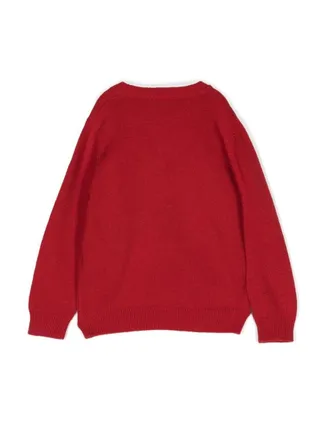 Il Gufo Teddy Bear Embroidered Virgin Wool Sweater - Red