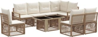 vidaXL Conjunto De Sof&aacute;s De Jard&iacute;n 9 Uds. Beige Y Blanco Crema Vidaxl