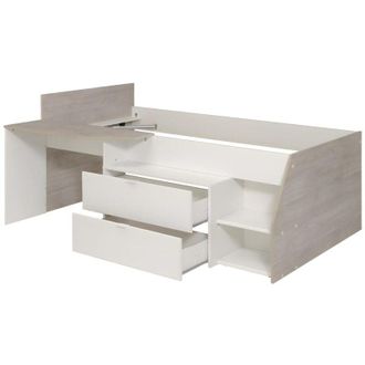 Calicosy Letto singolo con scrivania integrata e vani portaoggetti inclusi 90 x 200 cm Bianco e naturale - GISELE