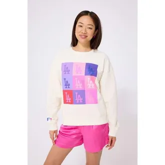 Terez Womens Terez Cream Los Angeles Dodgers Technicolor Oversized Pullover Sweatshirt at Nordstrom, Size Medium