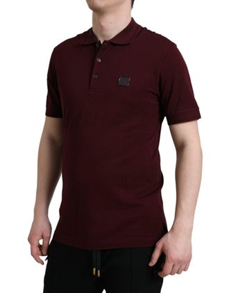 Dolce & Gabbana Mens Cotton-Blend Short-Sleeve Polo Maroon Polyester