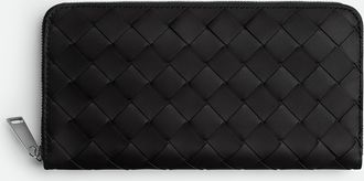 Bottega Veneta Intrecciato Zip Around Wallet - Black - Man - 100% Calfskin