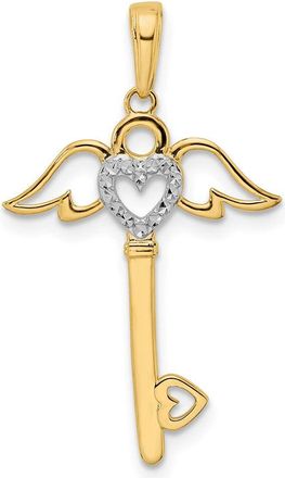 Diamond2Deal 14k Yellow Gold and White Rhodium Diamond-Cut Hear Angel Wings Key Pendant