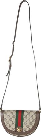 Gucci Brown Canvas Gg Supreme Ophidia Gg Curved Flap Bag (Authentic Pre-Loved)