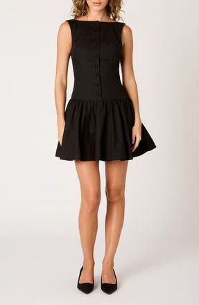Nia Karo Button Front Cotton Blend Fit & Flare Minidress in Black at Nordstrom Rack, Size X-Large