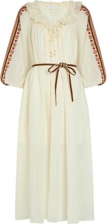 Zimmermann Aster Embroidered Belted Ramie Maxi Dress - Cream - 4 (UK 16 / XL)