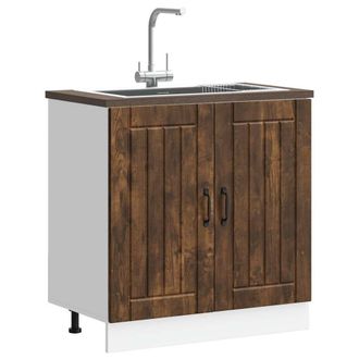 Berkfield Home Sink Base Cabinet Lucca Smoked Oak Engineered Wood in Brown