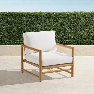 Frontgate Ferrara Lounge Chair with Cushions In Natural Teak - Standard, Snow - Frontgate