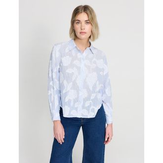 Finery Heidi Relaxed Fit Collared Shirt in Blue Floral Stripe at Nordstrom, Size 10