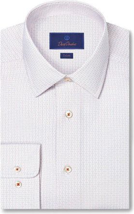 David Donahue Trim Fit Geometric Cotton Dress Shirt in White/Orange at Nordstrom, Size 14.5 - 32