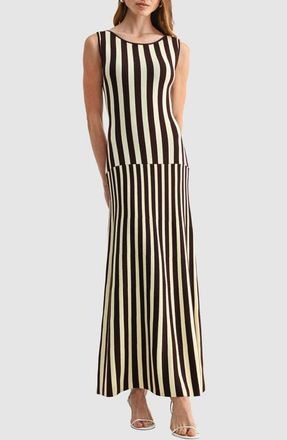 All in Favor Striped Sleeveless Knit Midi Dress in Cream Black Stripe at Nordstrom, Size X-Small