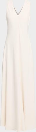 Brunello Cucinelli Monili V-Neck Sleeveless Crepe Cady Maxi Dress