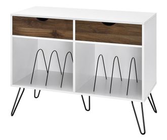 Novogratz Mueble para vinilos con 2 cajones en efecto madera blanca