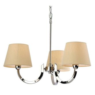 Netlighting Fairmont Multi Arm Chandelier 3 Light Polished Stainless Steel Cream Linen Shade E14 in Beige