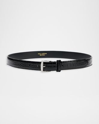Nili Lotan Sloane Lizard-Embossed Leather Belt