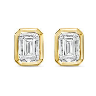 Diana M. Jewels 14Kt Yellow Gold 15.00 cts Lab Grown Emerald Diamond Bezel Studs