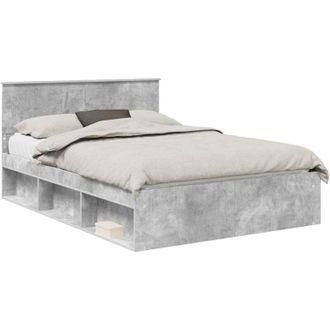 vidaXL Estructura De Cama Con Cabecera Gris Concreto 135 X 190 Cm Vidaxl
