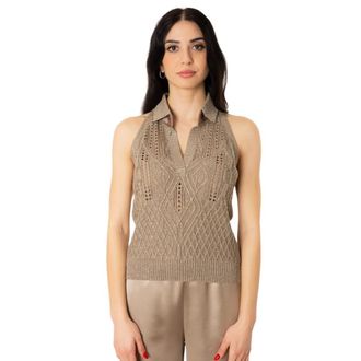 D.exterior V-neck Knitwear, female, Brown, Size: S Polo Smanicata Lux