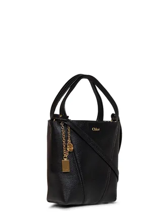 Chlo&eacute; Womens Tote Bag Spin Small Black Calf Leather Handbags Hand