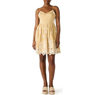 Steve Madden Emelia Embroidered Flared Minidress in New Taupe at Nordstrom, Size 14