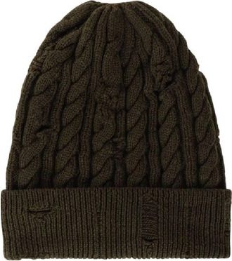 Roberto Cavalli Cable-Knit Wool Distressed Beanie