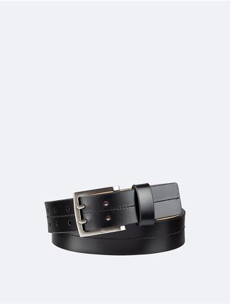 Calvin Klein Mens Stitched Leather Double Prong Belt - Black - XL