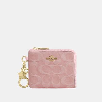 Coach Womens Small Corner Zip Wallet In Signature Denim With Charms - Pink - One Size