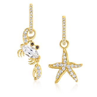 Ross-Simons White Topaz Starfish and Crab Mismatched Drop Earrings With Black Spinel Accents in 18kt Gold Over Sterling