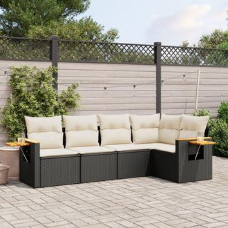 vidaXL Set De Muebles De Jard&iacute;n 5 Pzas Y Cojines Rat&aacute;n Sint&eacute;tico Negro Vidaxl