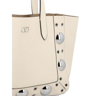 Valentino Garavani Studded Calf Leather Tote Bag - Beige