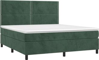 vidaXL Vidaxl - Cama Box Spring Colch&oacute;n Y Led Terciopelo Verde Oscuro 180x200cm