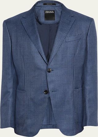 Ermenegildo Zegna Mens Cashmere and Silk Prince Of Wales Sport Coat