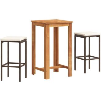 vidaXL Mesa Y Taburetes De Jard&iacute;n 3 Pzas Madera Acacia Rat&aacute;n Pe Marr&oacute;n Vidaxl