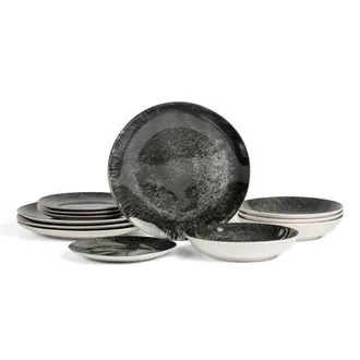 Christian Siriano Onyx 12-Piece Dinnerware Set Porcelain, Service for 4 in Black And Gold at Nordstrom