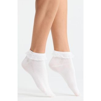 Casa Clara Love Sammi Lace Cuff Cotton Blend Pointelle Quarter Socks in White at Nordstrom
