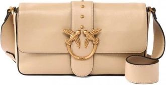Pinko Love One Classic Slouchy - Dames - Schoudertassen - Beige - ONE Size - Katoen - Tassen
