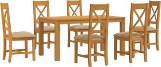 vidaXL Conjunto De Comedor 7 Uds. Beige Madera De Roble S&oacute;lido Vidaxl