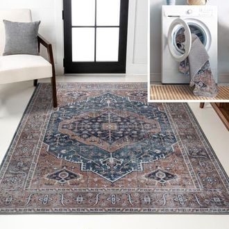 Jonathan Y Designs Alacati Ogee Medallion Machine-Washable Area Rug in Navy/brown at Nordstrom, Size 3Ft 0In X 5Ft 0In
