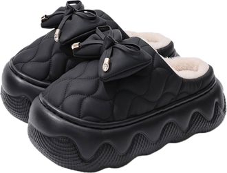 Generic Women Winter Warm Slip-On Cotton Slippers Thick Sole Fleece Lining Non-Slip Indoor/Outdoor House Shoes (Black, Shoe Size, Adult, Women, 6, Numeric Ran
