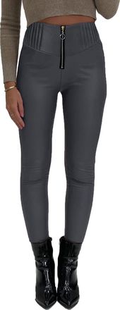 Generic Womens Skinny Fit High Waist Front Zip Ribbed Wet Look PU Causal Leggings - Black Brown Charcoal Mocha Wine (as8, Alpha, l, x_l, Regular, Regular, Cha