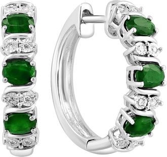 Effy Sterling Silver Sapphire & Diamond Hoop Earrings in Green at Nordstrom Rack