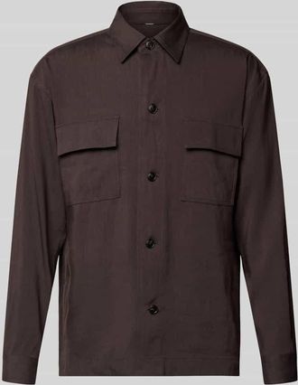 HUGO BOSS Regular Fit Overshirt aus Leinen-Mix in Dunkelbraun, Gr&ouml;&szlig;e XXXL