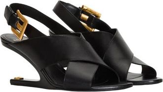 Balmain Anthem No Wedge smooth leather sandals in Black at Nordstrom, Size 41