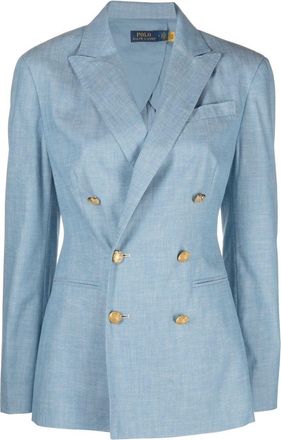 Polo Ralph Lauren single-breasted blazer - women - Cotton/Acetate/Cotton/Viscose - 4 - Blue