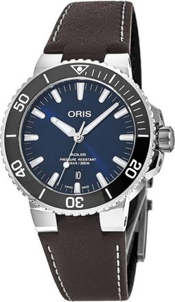 Oris Aquis Date Blue Dial Brown Leather Strap Mens Watch 01 733 7732 4135-07 5 21 10FC