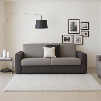 Dmora Sof&aacute; Fijo Dgrabb, Sof&aacute; De 3 Plazas, 100% Made In Italy, Sof&aacute; Sala De Estar, En Tela Acolchada, Con Reposabrazos Delgados, Cm 200x95h90, Gris Y Antraci